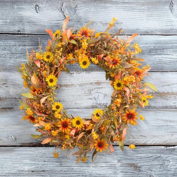 Large Fall Front Door Wreath,28" Artificial Floral Wreath with Colorful Daisies - Picture 6 of 6